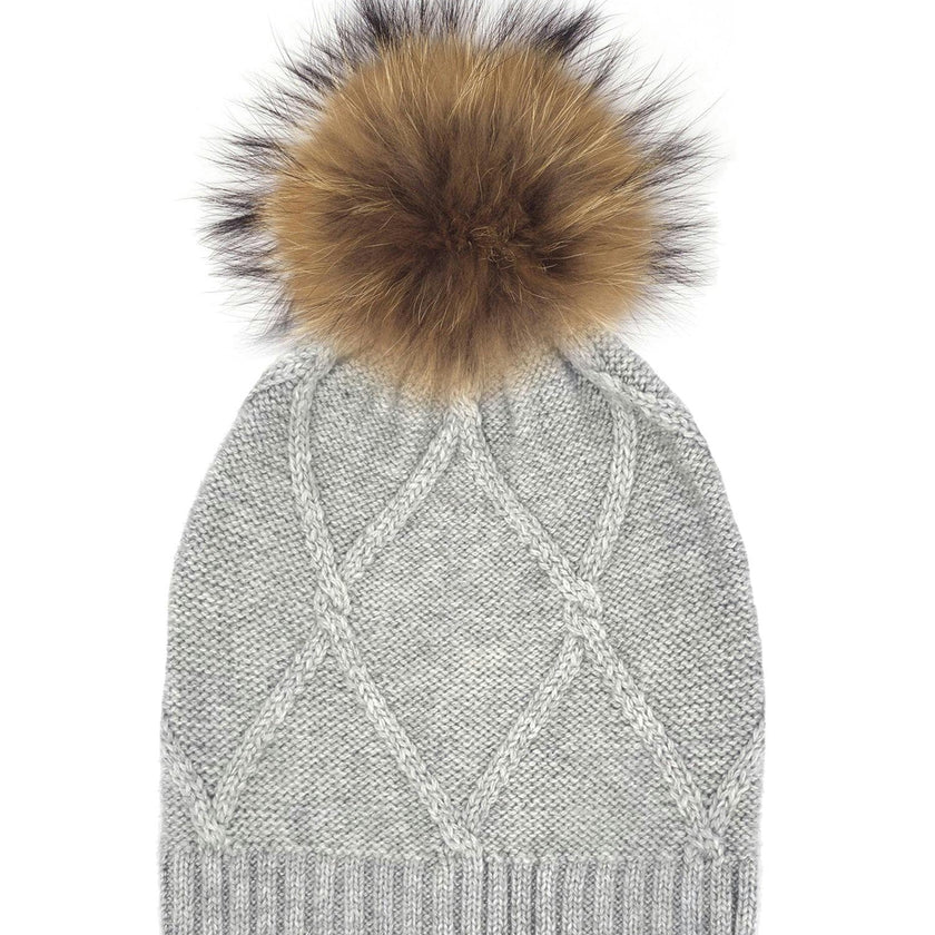 Diamond Knit Hat With a Genuine Fur Pom (TikTok)