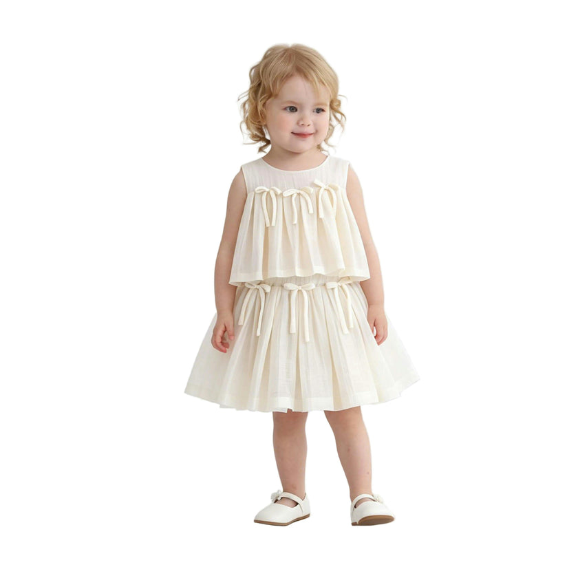 Cream Bow-Tie Skirt Set