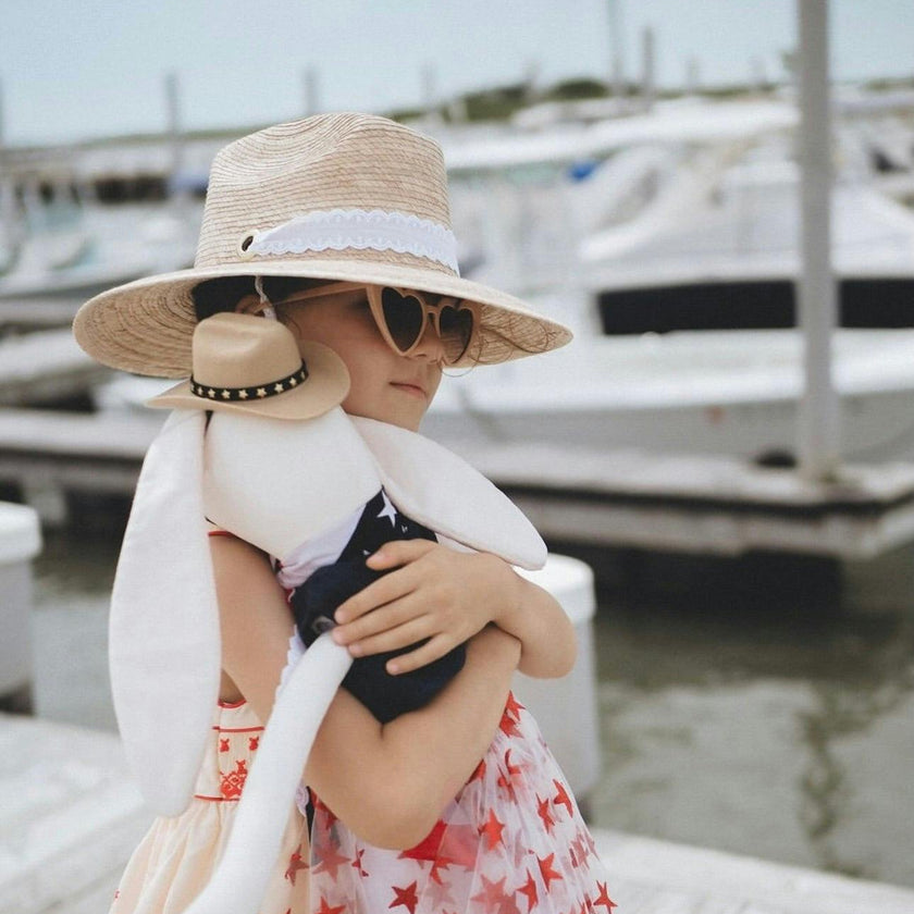 Mommy & Me Sun Hat Set - Hollyhock & Petunia - Long Olive Green Grosgrain Ribbon
