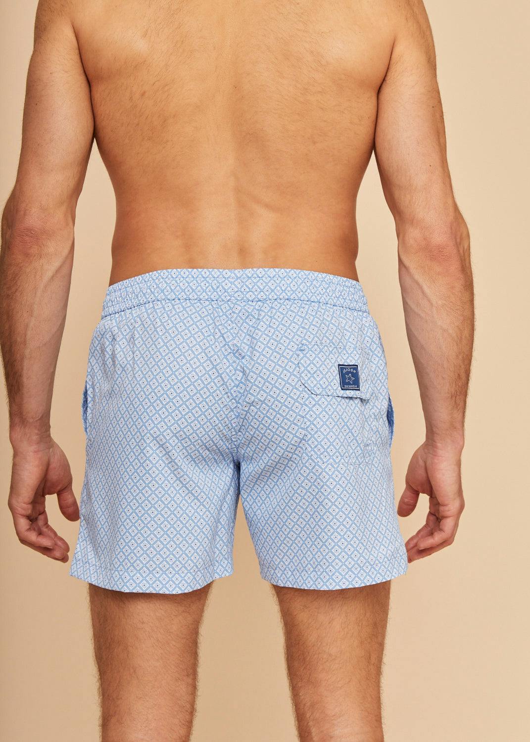 Sky Blue Geo Men's Swim Shorts
