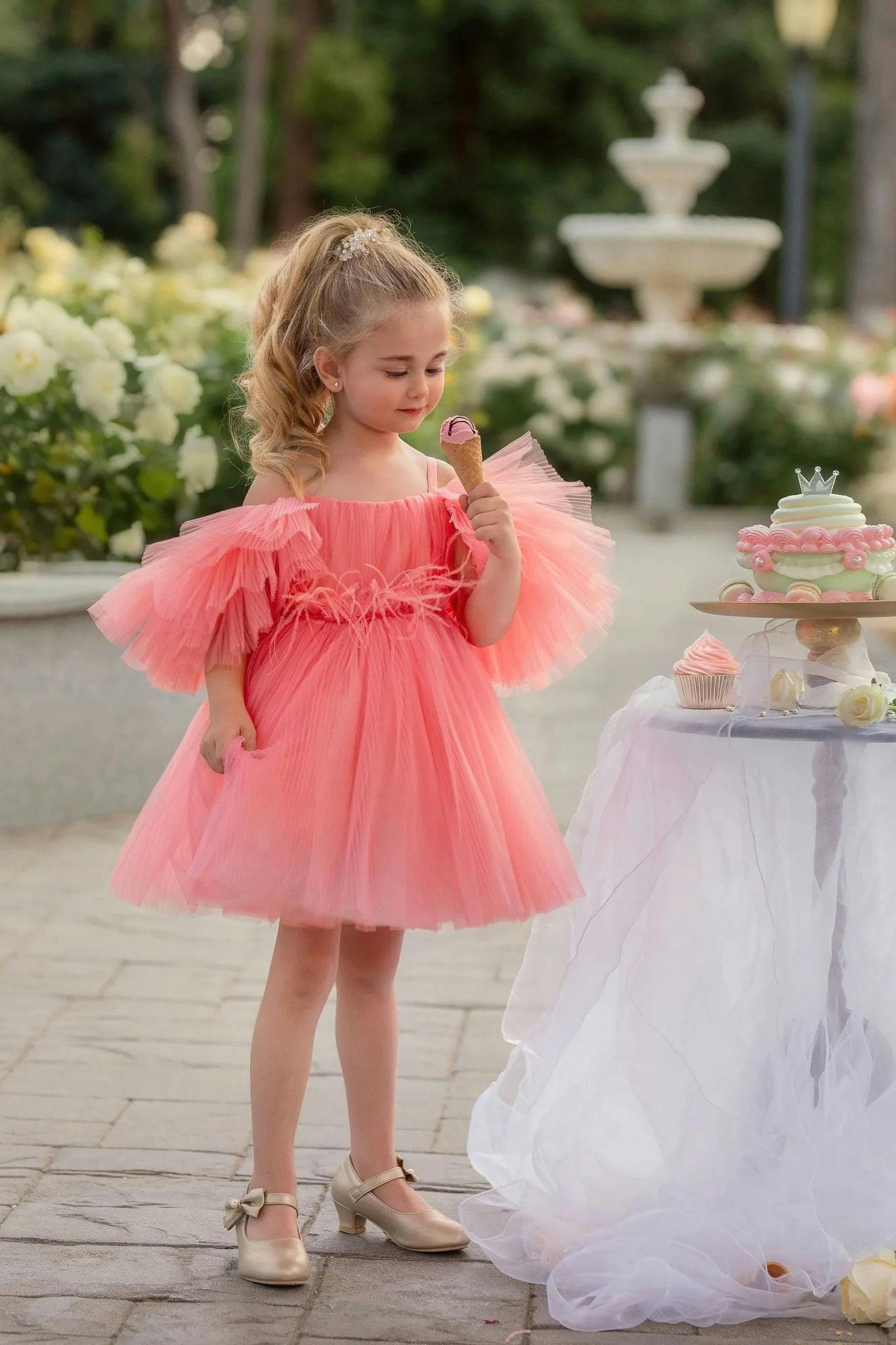 Blush Feather Fairy Tulle Flower Girl Dress
