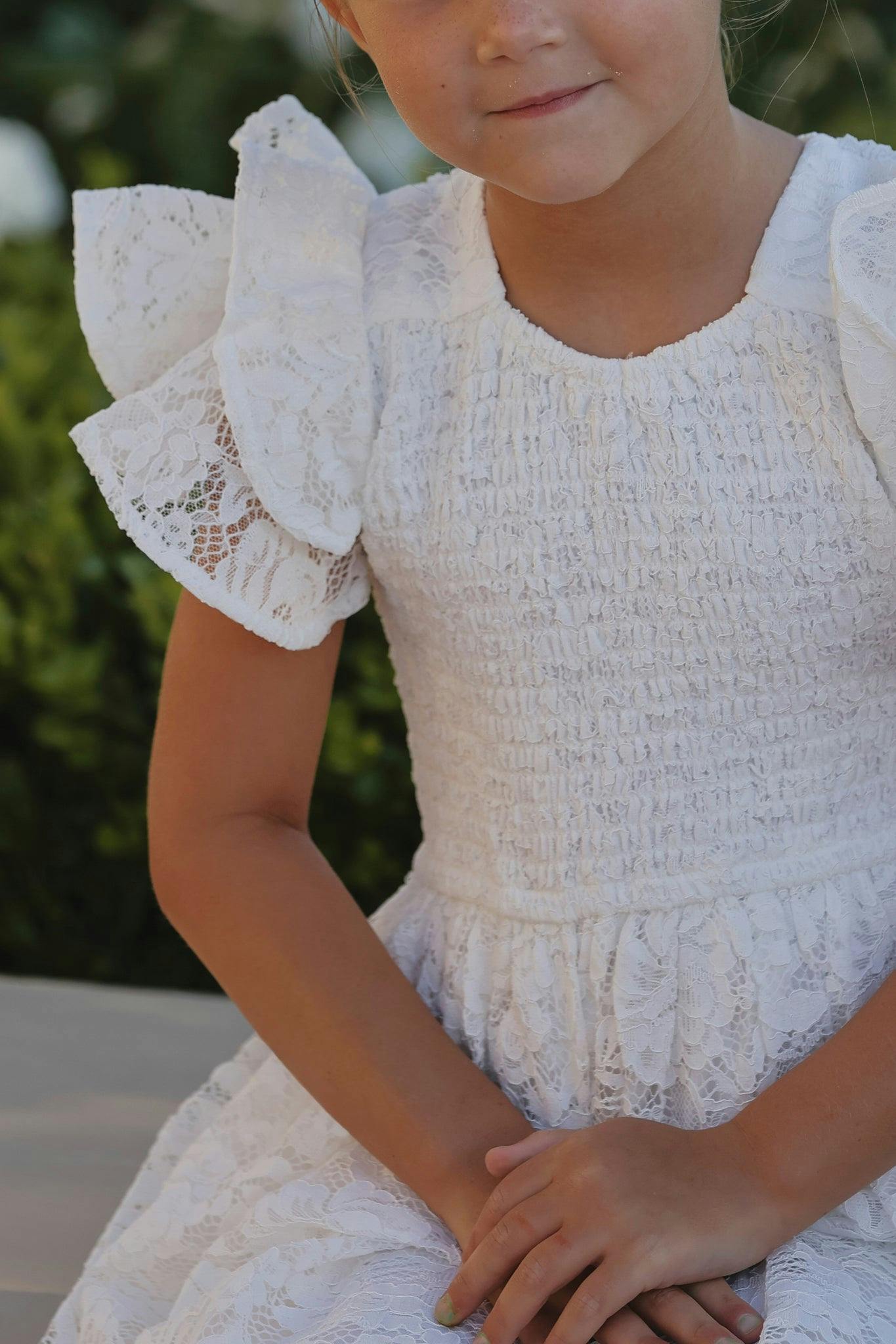 Mini Hattie Dress in White Lace