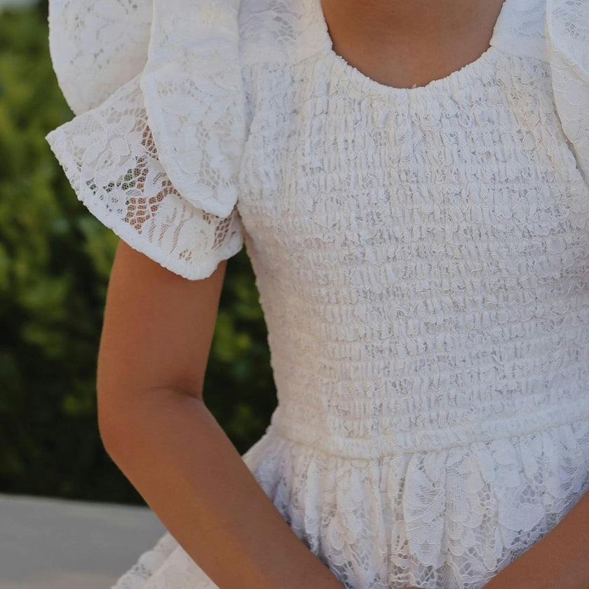 Mini Hattie Dress in White Lace