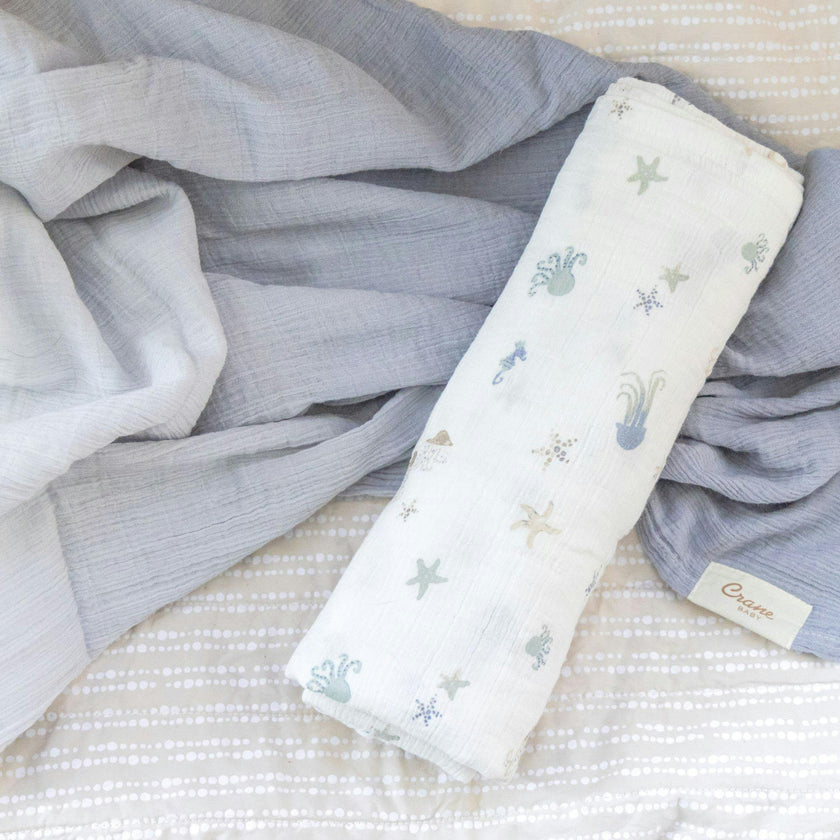 Cove Cotton Muslin Swaddle Blanket Set (Sea, Set of 2)
