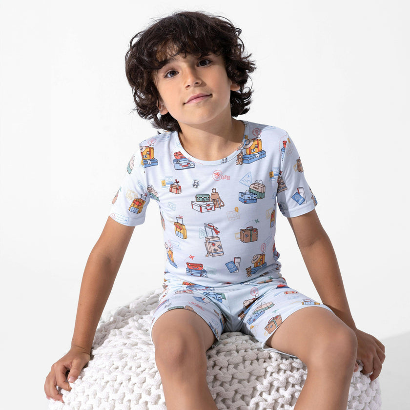 Vintage Suitcases Bamboo Kids Pajama Short Set