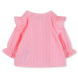 Pink Stripe Ruffle Top & White Leggings Set