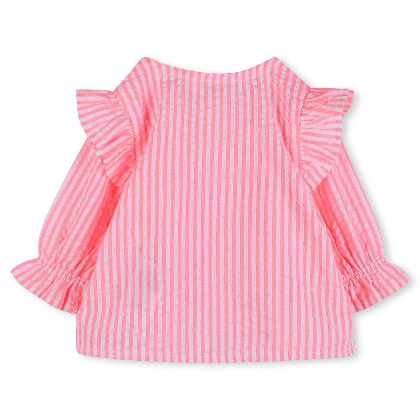 Pink Stripe Ruffle Top & White Leggings Set