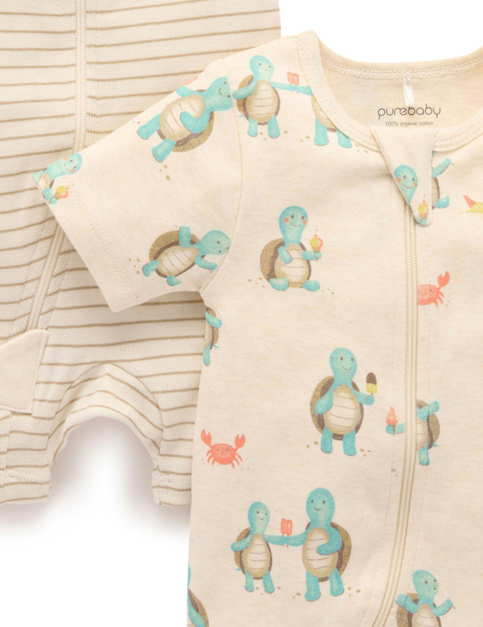 2 Pack S/Slv Digital Growsuit Hungry Turtles Print