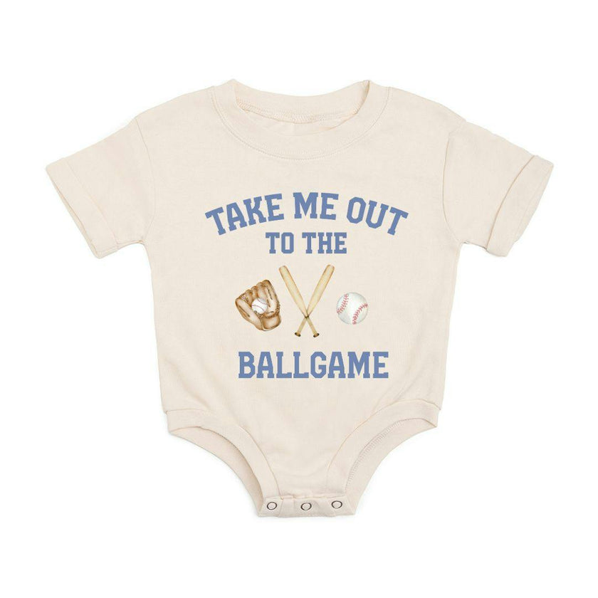 Take Me Out To The Ballgame Short Sleeve Romper - Natural