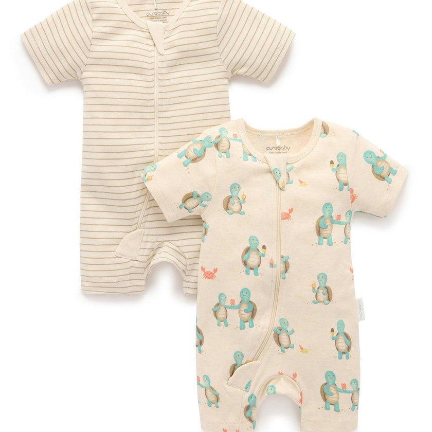 2 Pack S/Slv Digital Growsuit Hungry Turtles Print