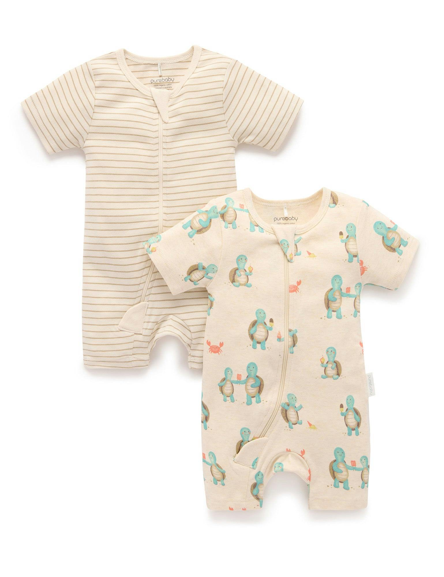 2 Pack S/Slv Digital Growsuit Hungry Turtles Print