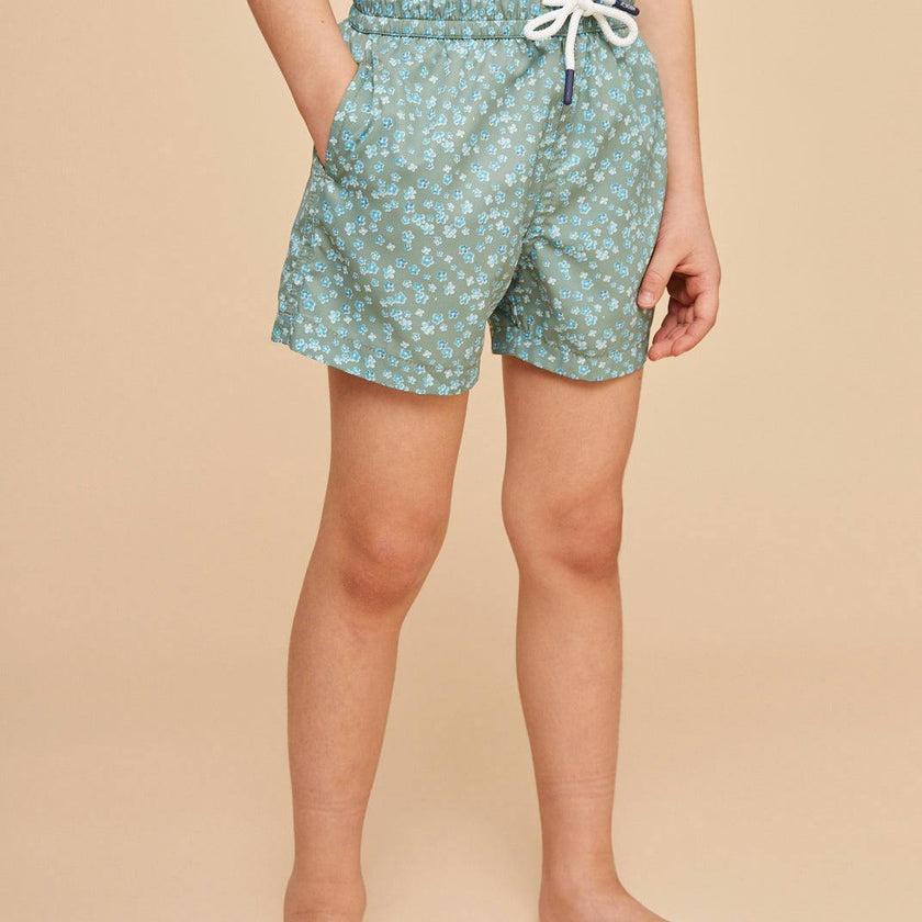 Khaki Flowers Boys' Swim Shorts