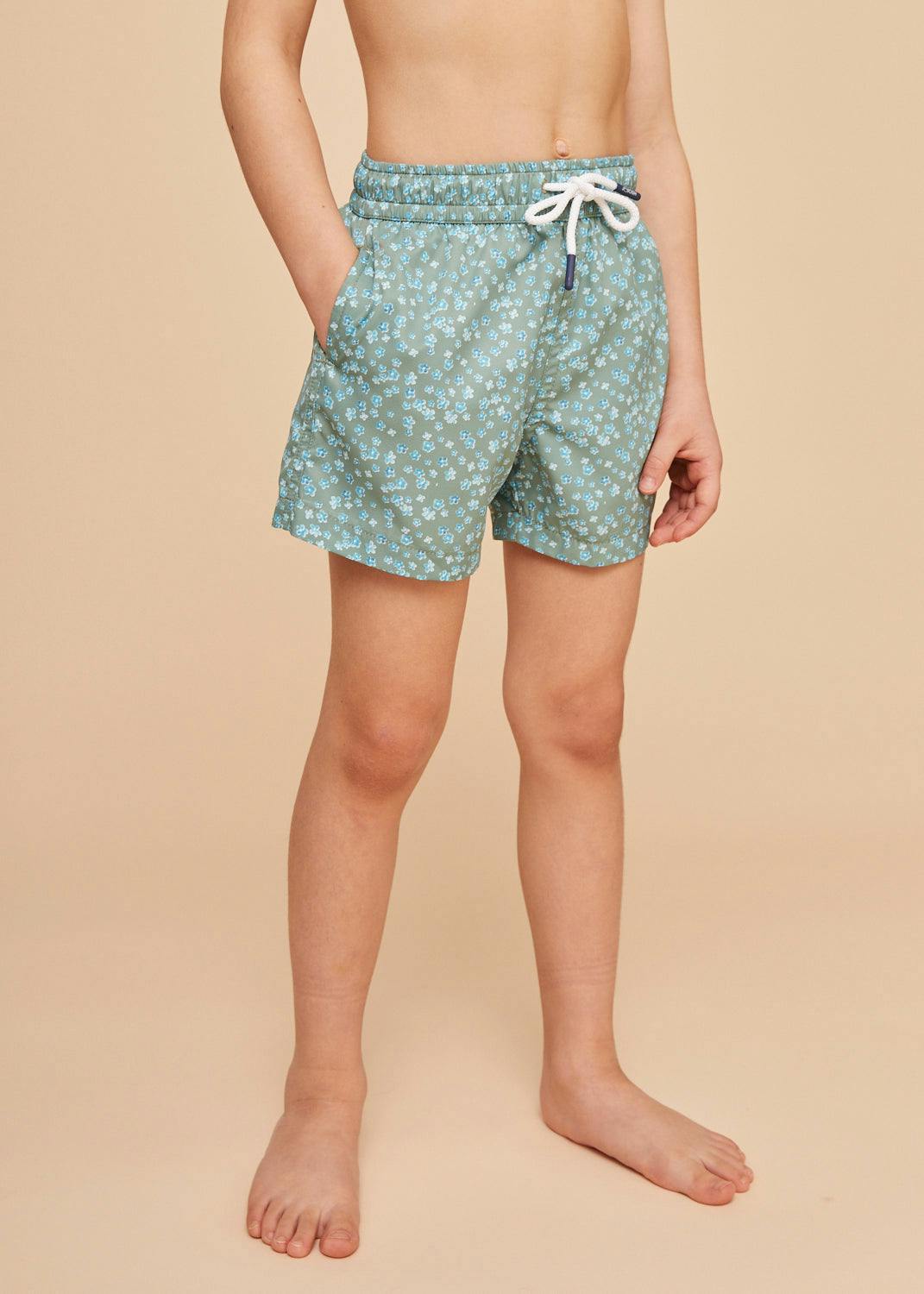 Khaki Flowers Boys' Swim Shorts