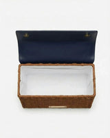 Medium Insulated Hand-Woven Wicker Lunchbox, Natural & Navy