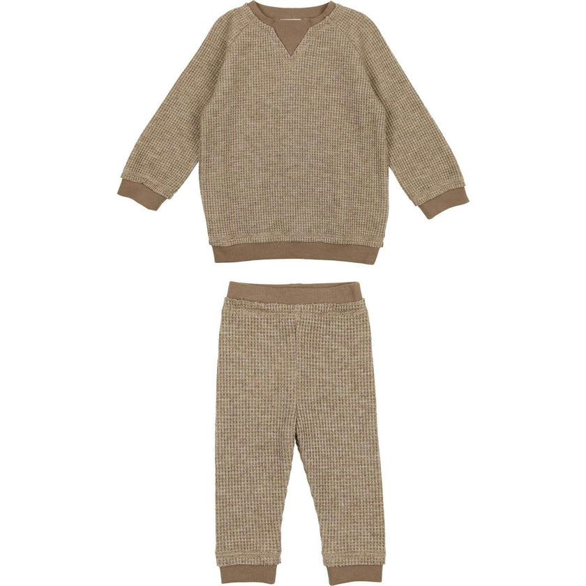 Waffle Knit Ribbed Trim Sweater & Pant Sparkle Set