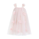Pink Flower-Embellished Tulle Dress