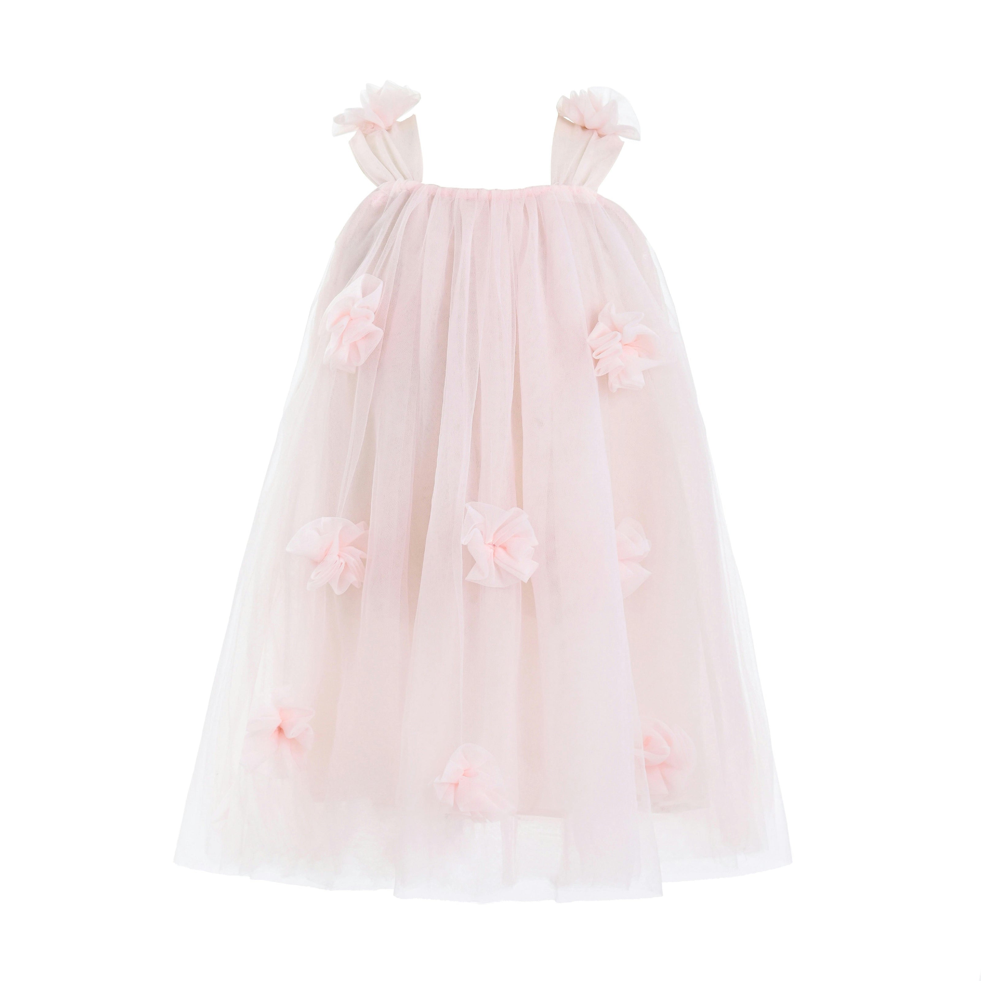 Pink Flower-Embellished Tulle Dress