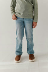 Boys Straight Denim Jeans in Light Blue Wash