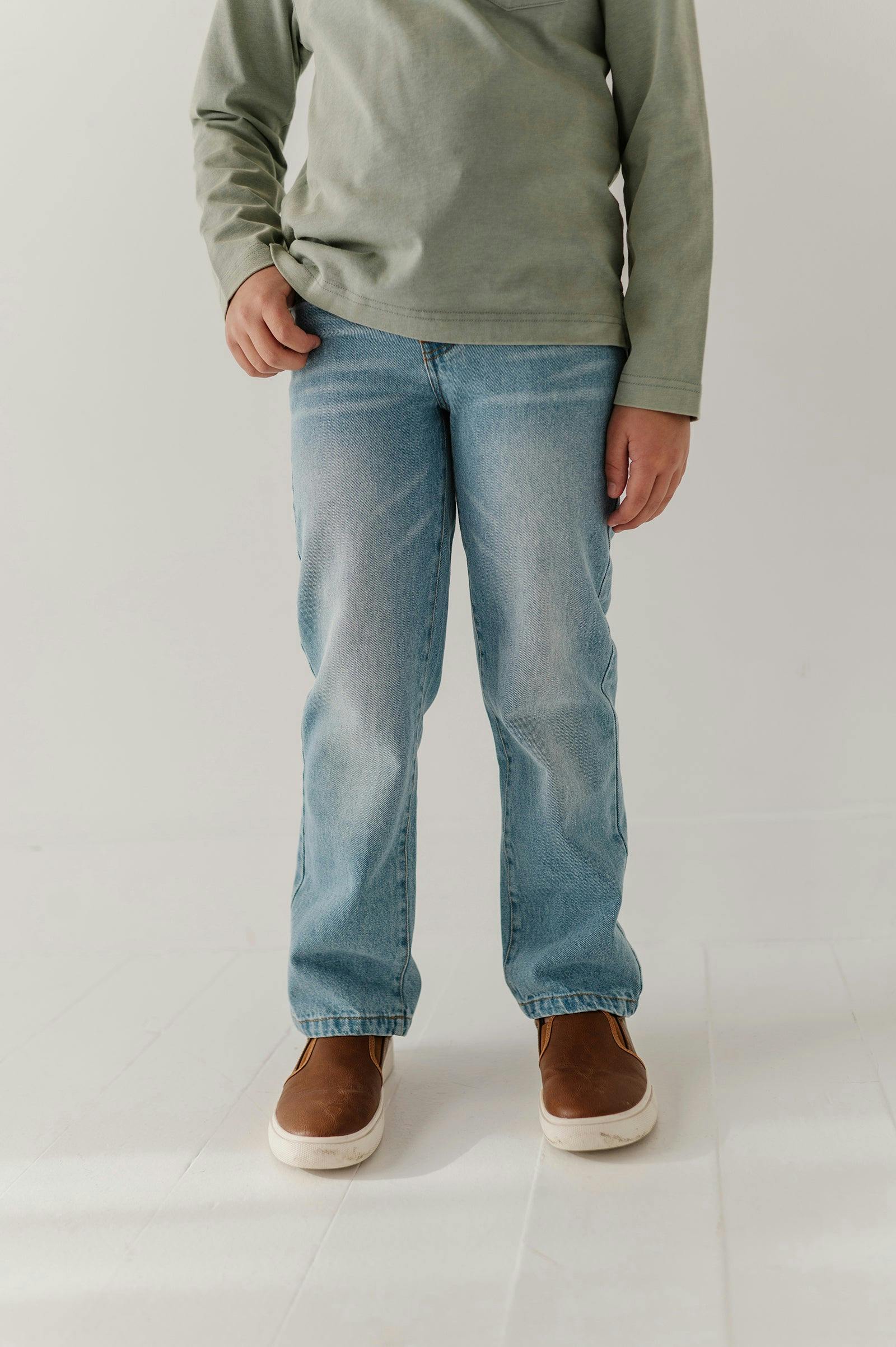 Boys Straight Denim Jeans in Light Blue Wash