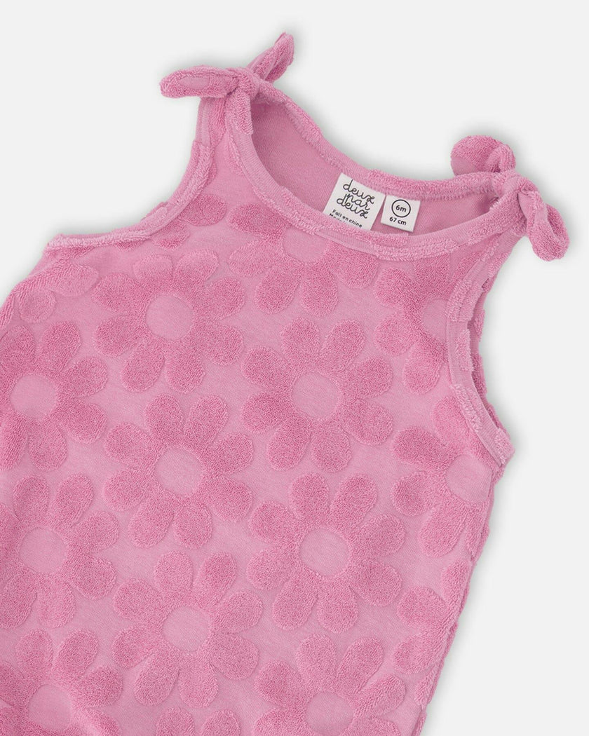 Terry Cloth Romper With Bows Pink