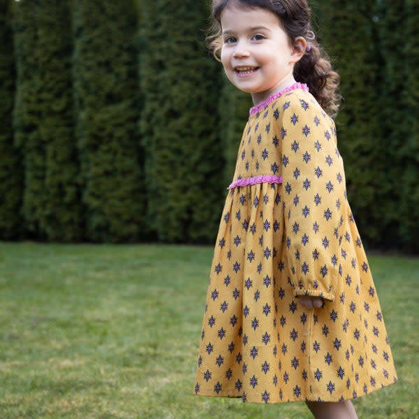 Toddler All-Over Print Lace Trim Long Sleeve Dress