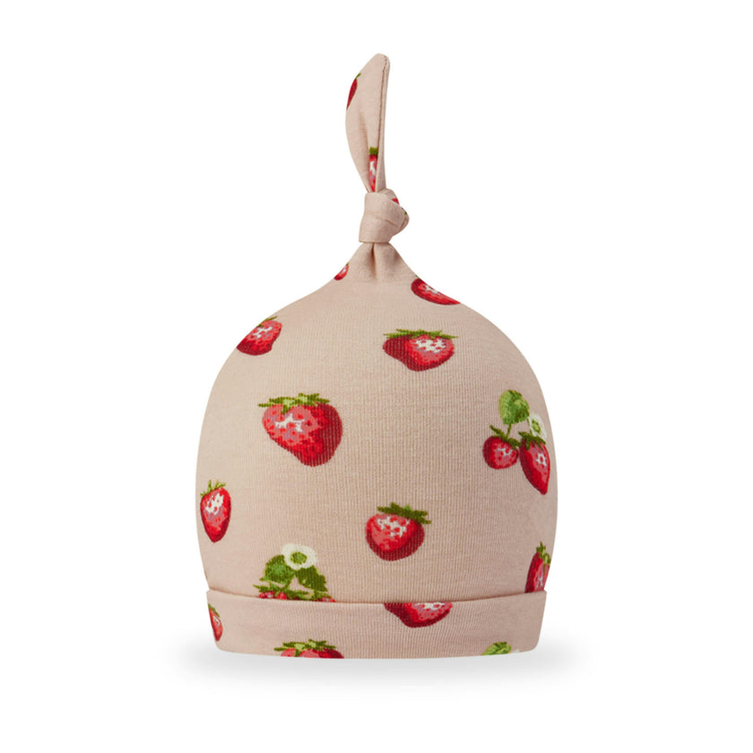 Strawberry Organic Cotton Knotted Beanie Hat