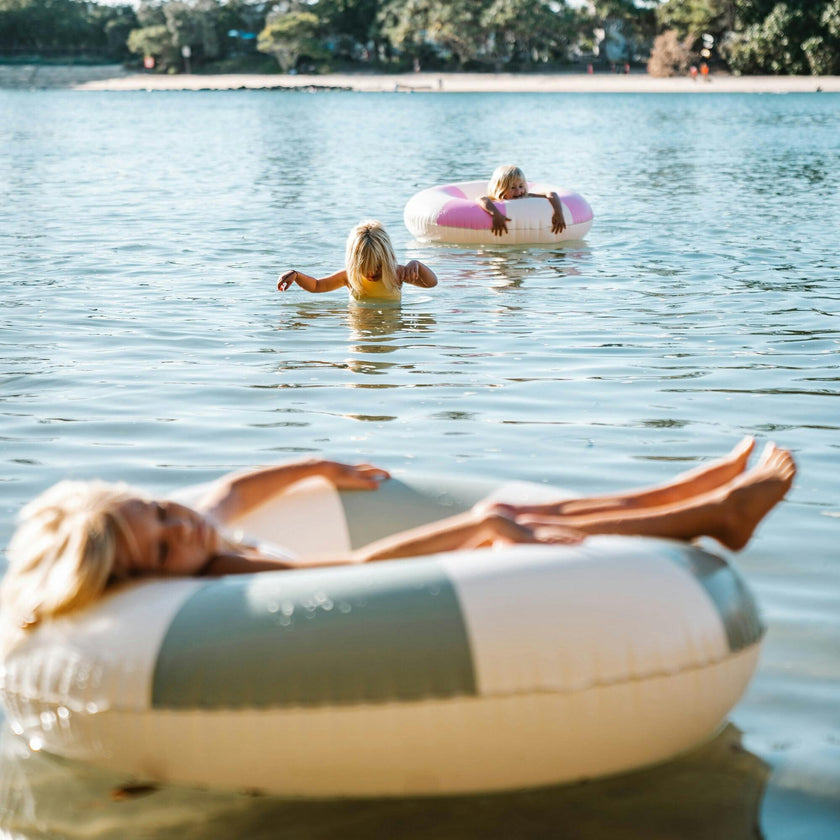 Tube Pool Ring: The Vacay Soft Olive Stripe