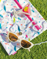Packed Party Sunny Daze Cat Eye Sunglasses and Pearl Shell Chain Set – White Cat Eye with Freshwater Pearl Chain, 1.75x5.75 Inch Sunglasses with 31.5 Inch Chain