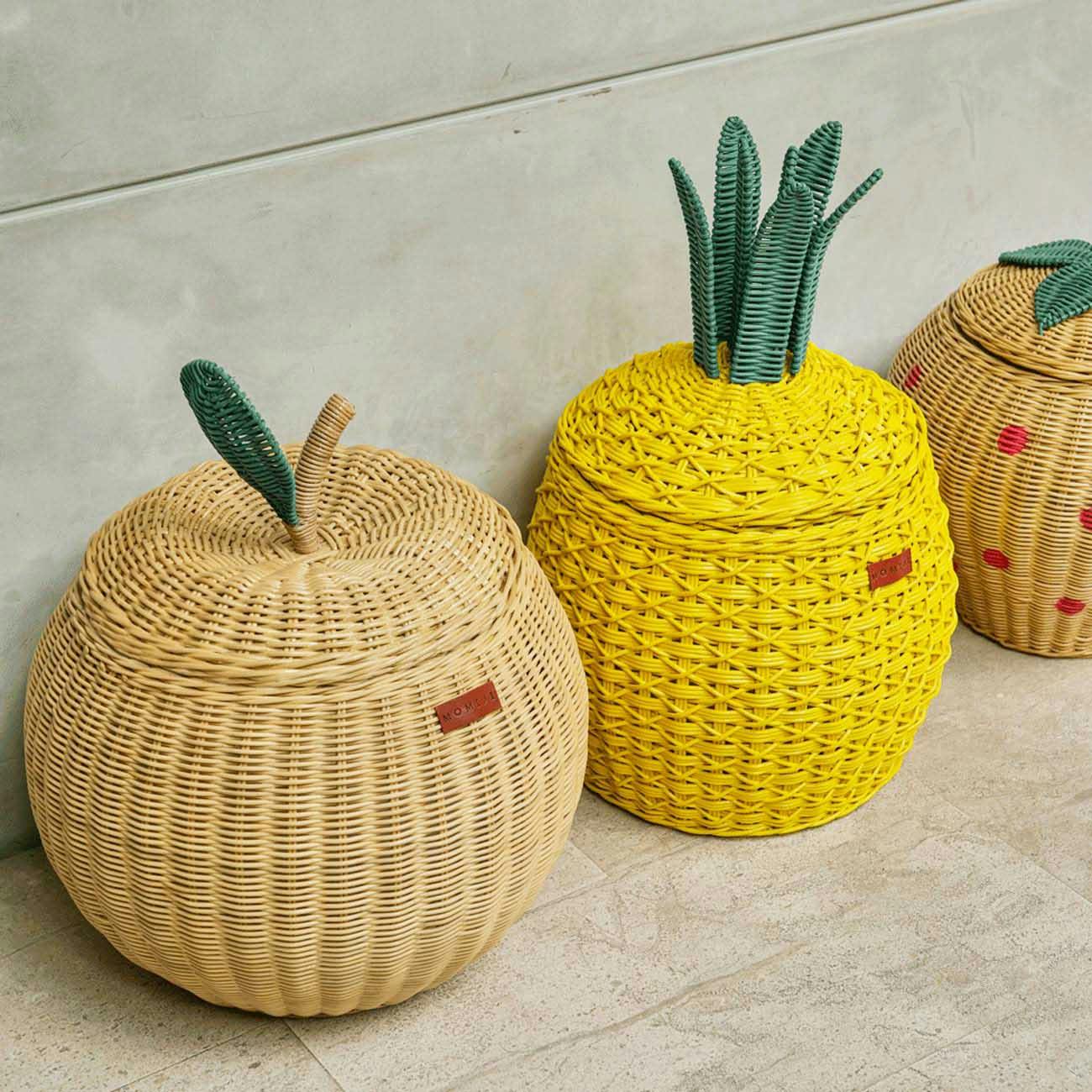 Handcrafted - Pineapple Storage Basket Yellow (Medium) - Rattan Wicker