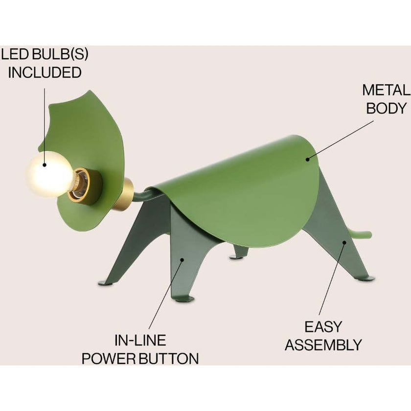Gretchen 7.5" Modern Industrial Iron Triceratops LED Kids' Lamp