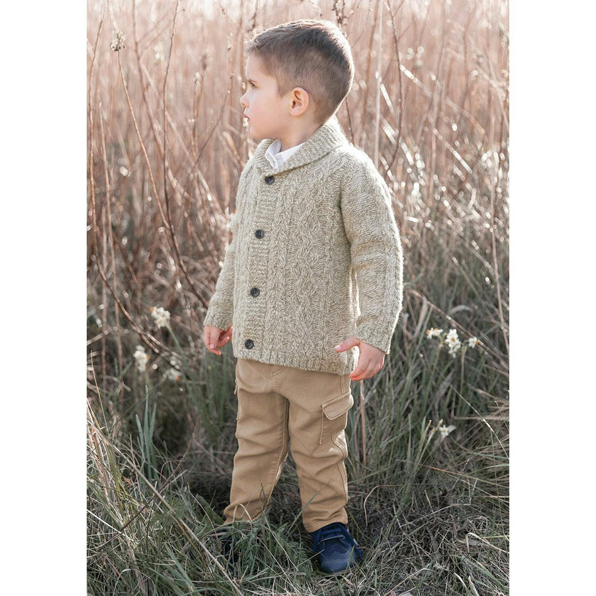 Baby Shawl Collar Cable Knit Button-Down Cardigan