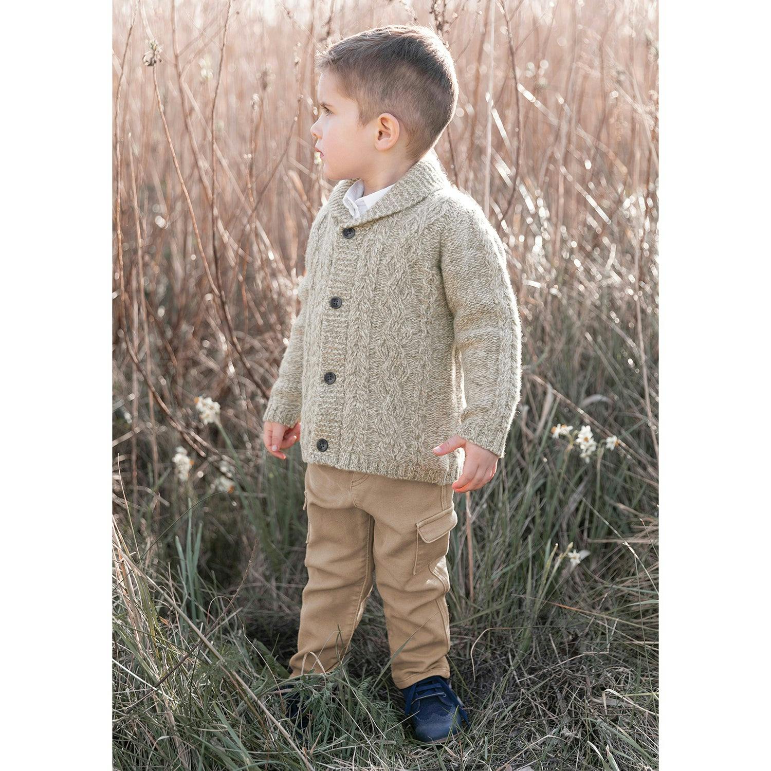 Baby Shawl Collar Cable Knit Button-Down Cardigan