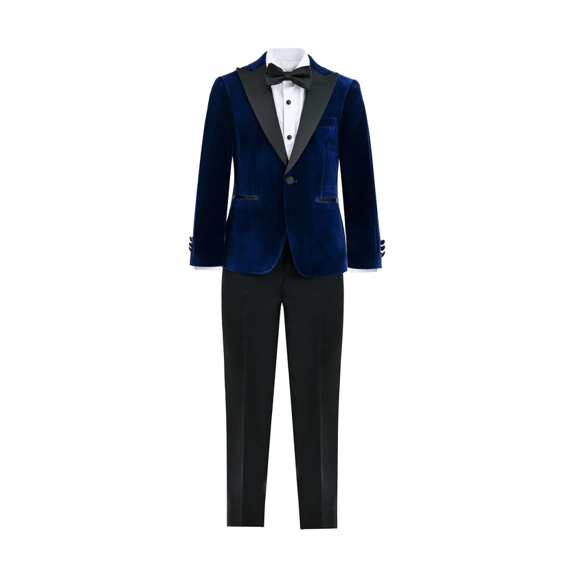 Blue Velvet Suit with Black Accents