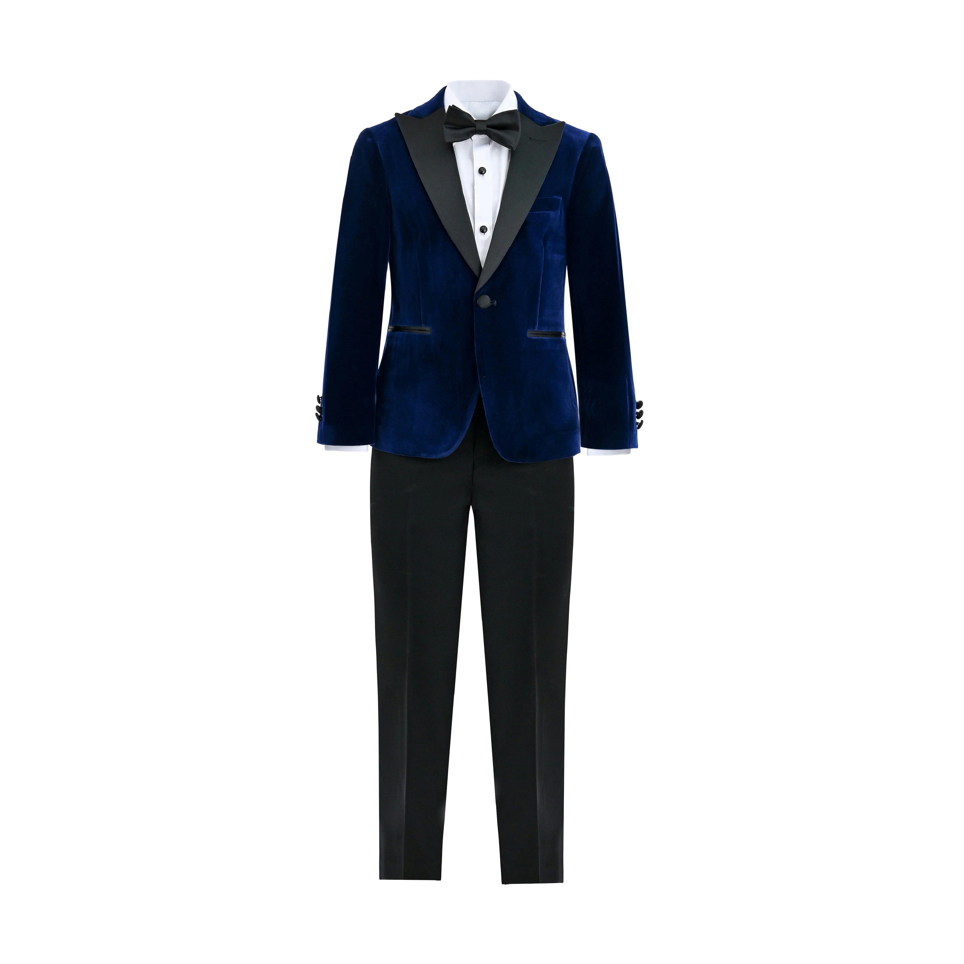 Blue Velvet Suit with Black Accents