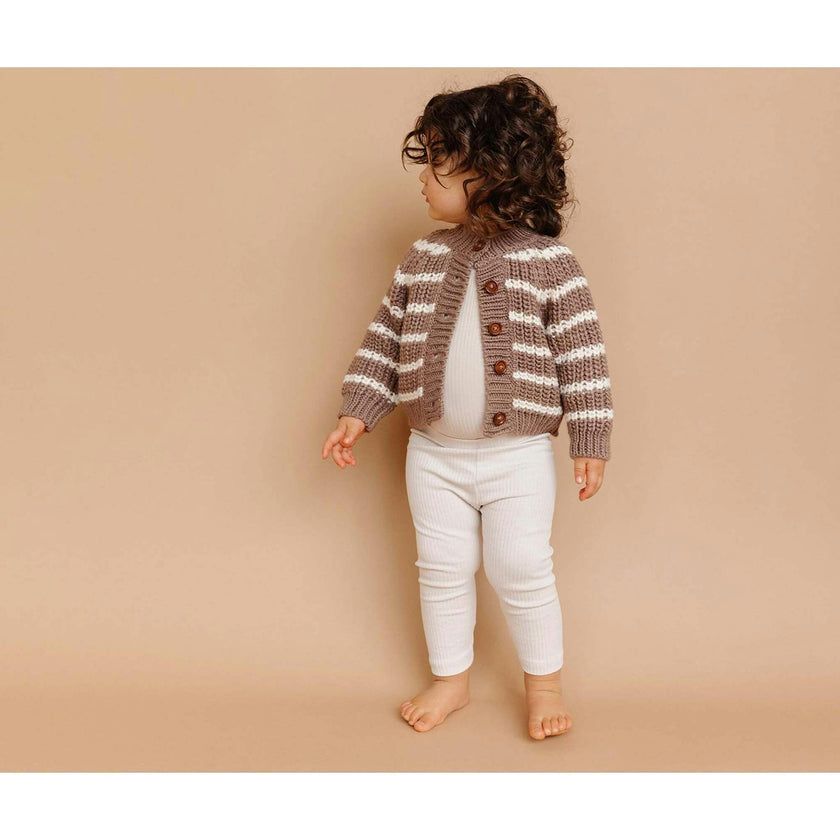 Rib Knit Stripe Cardigan, Tan