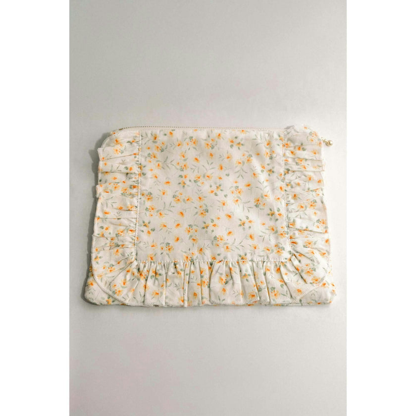 Timeless Floral Ruffle Zipper Pouch | Lemon Blossoms