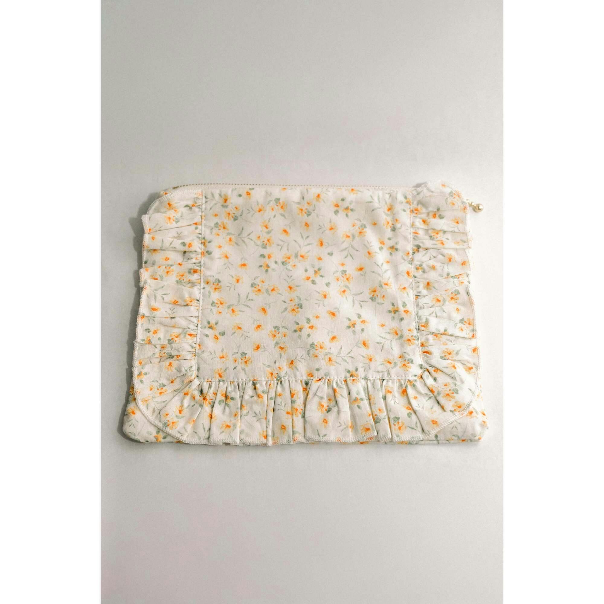 Timeless Floral Ruffle Zipper Pouch | Lemon Blossoms