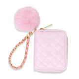 Quilted Wallet with Pom-Pom & Chain Strap