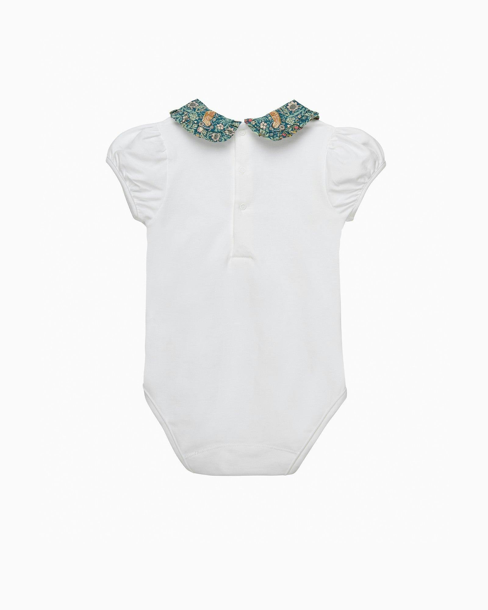 Baby Short-Sleeved Pie Crust Bodysuit in Strawberry Thief