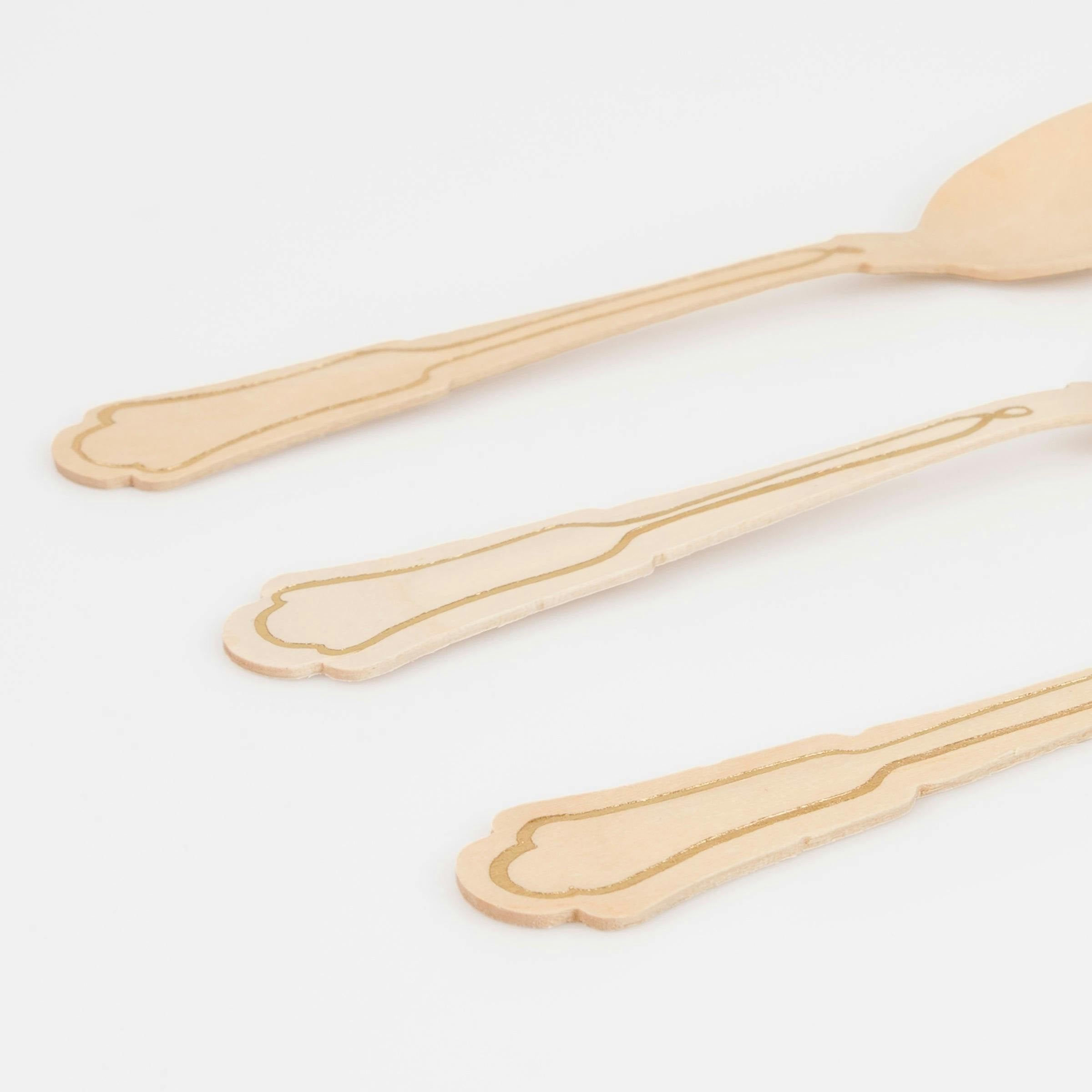 Elegant Gold Foil Detail Wooden Cutlery Set