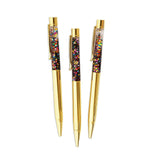 Packed Party To the Point Confetti Floating Ballpoint Pens Set of 3 - Refillable Retractable Gold Pens with Floating Confetti Tops and Smooth Black Ink