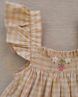 Smock Flutter Dress in Yellow Gingham/Strawberry