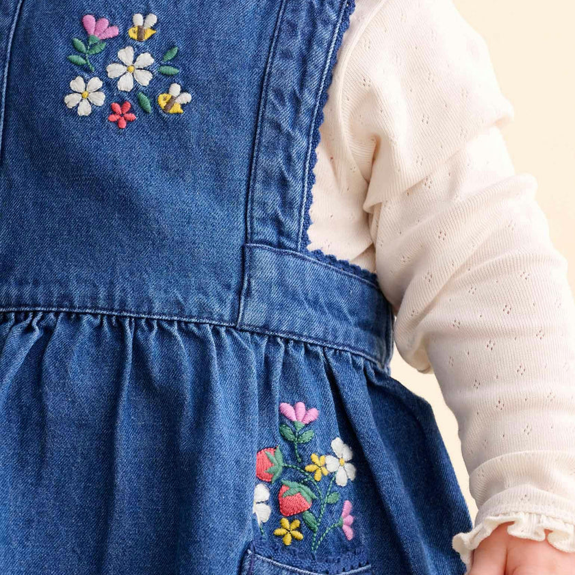 Embroidered Pinnie Set Mid Denim