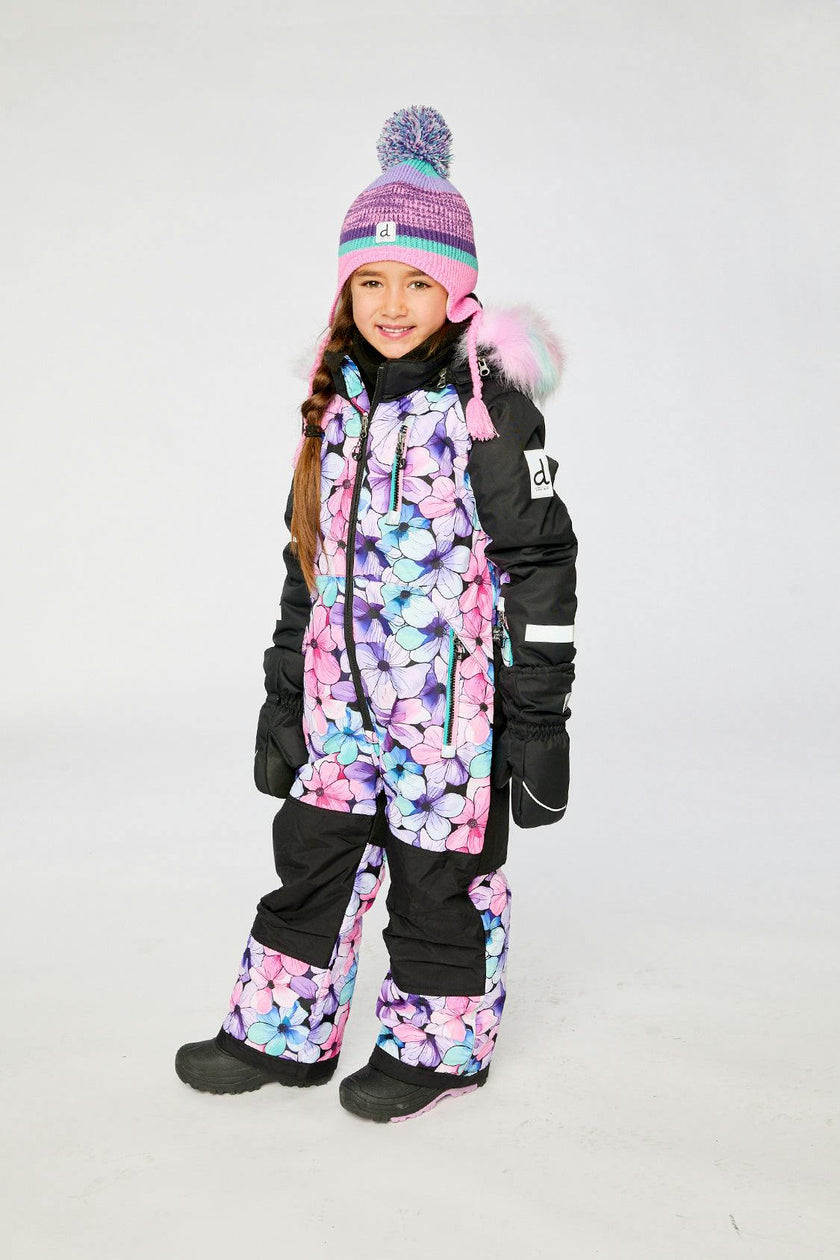 Kids One Piece Play Snowsuit Purple Floral Print