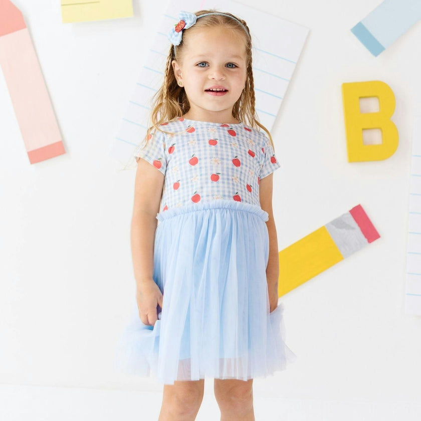 Apple Gingham Tulle Bow Headband