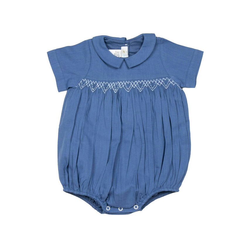 Oliver Linen Smocked Bubble Romper