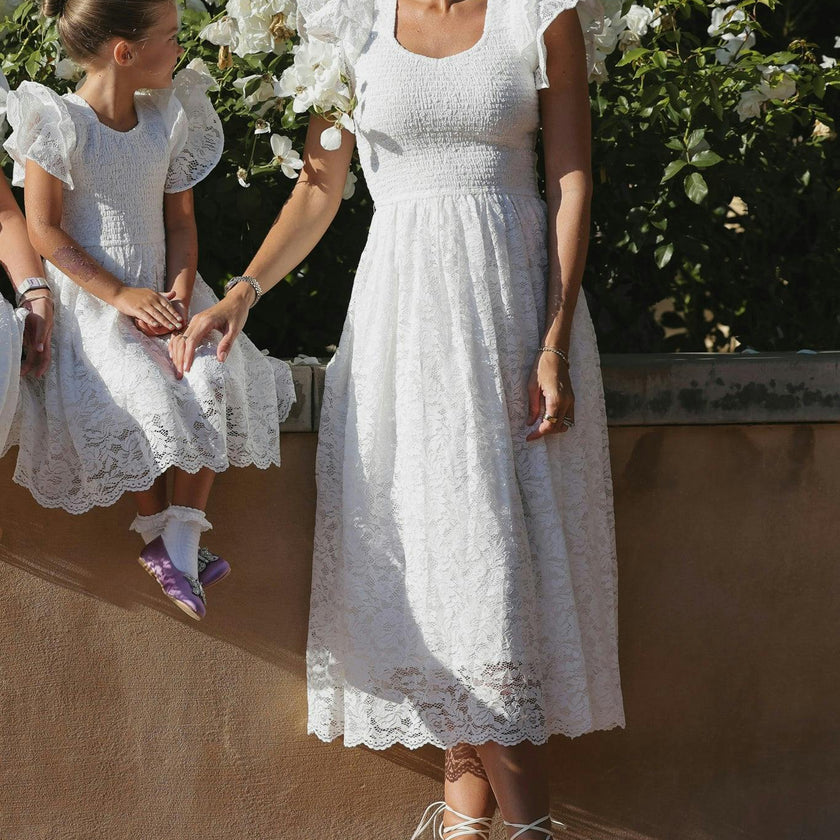 Hattie Dress in White Lace