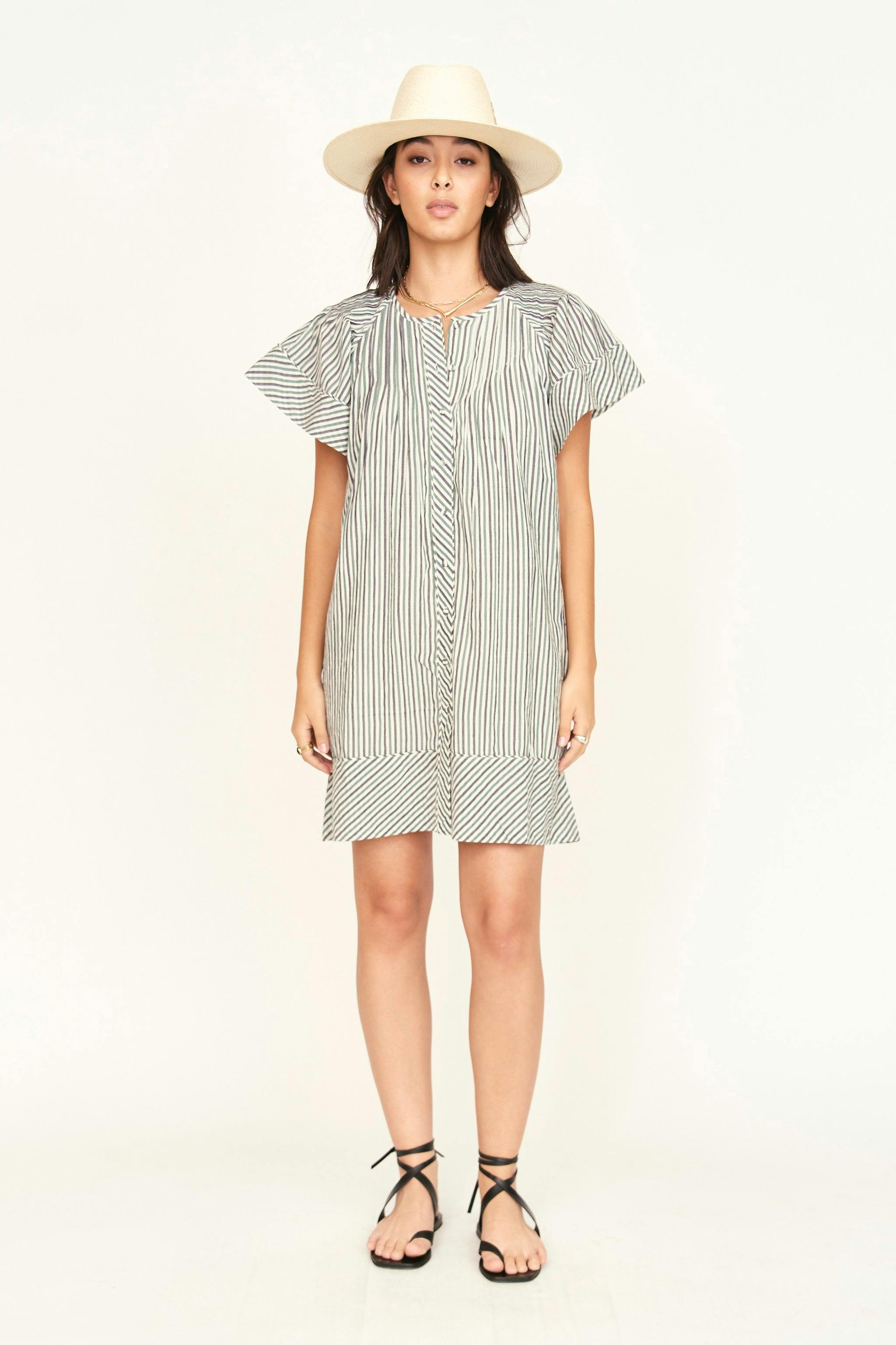 Vienna Pintuck Dress in Dune Stripe