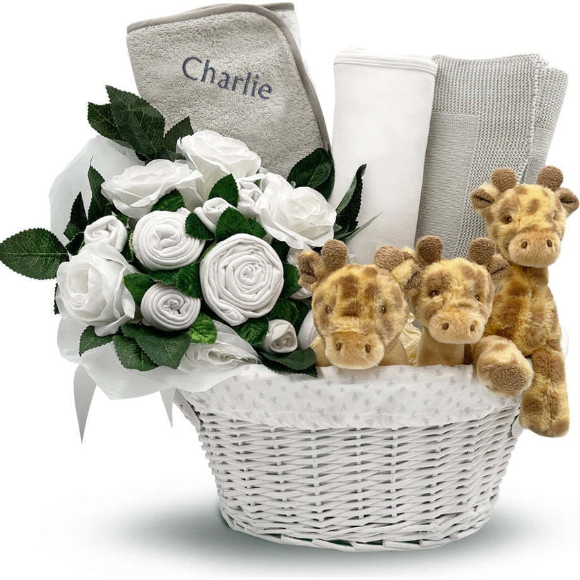 Personalized Three Little Giraffes Luxury New Baby Hamper