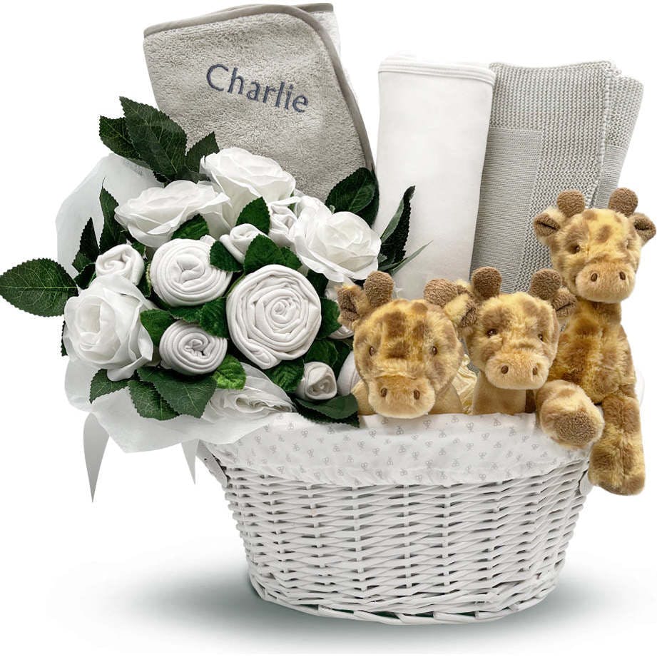 Personalized Three Little Giraffes Luxury New Baby Hamper